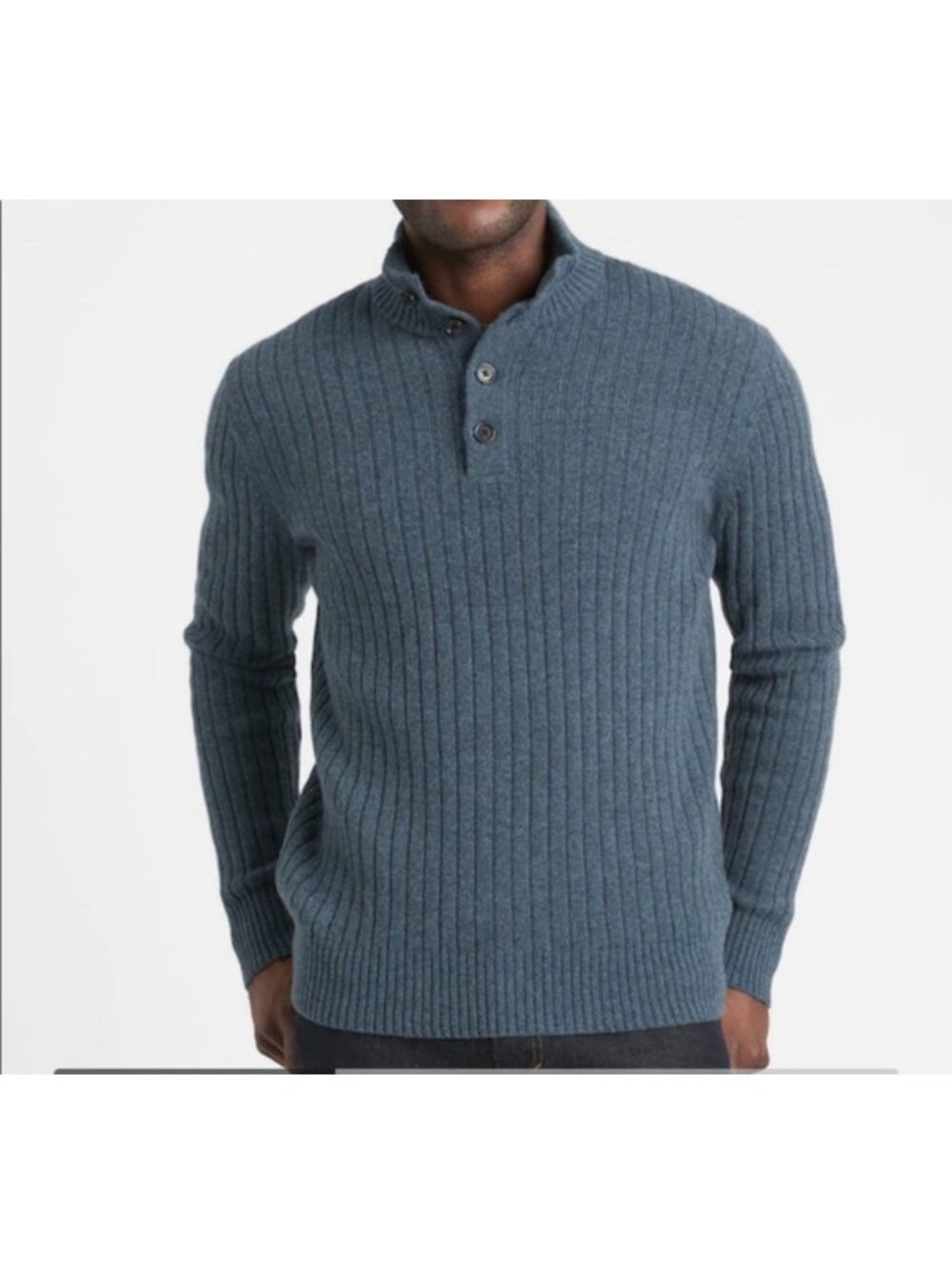 Banana Republic Sweater Mens Large Wool Blend Italian Yarn  Blue Button Up